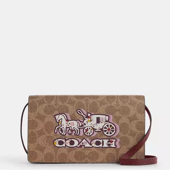 Coach Anna Foldover Clutch Crossbody Signature Canvas Horse And Carriage Print - Picture 15 of 16